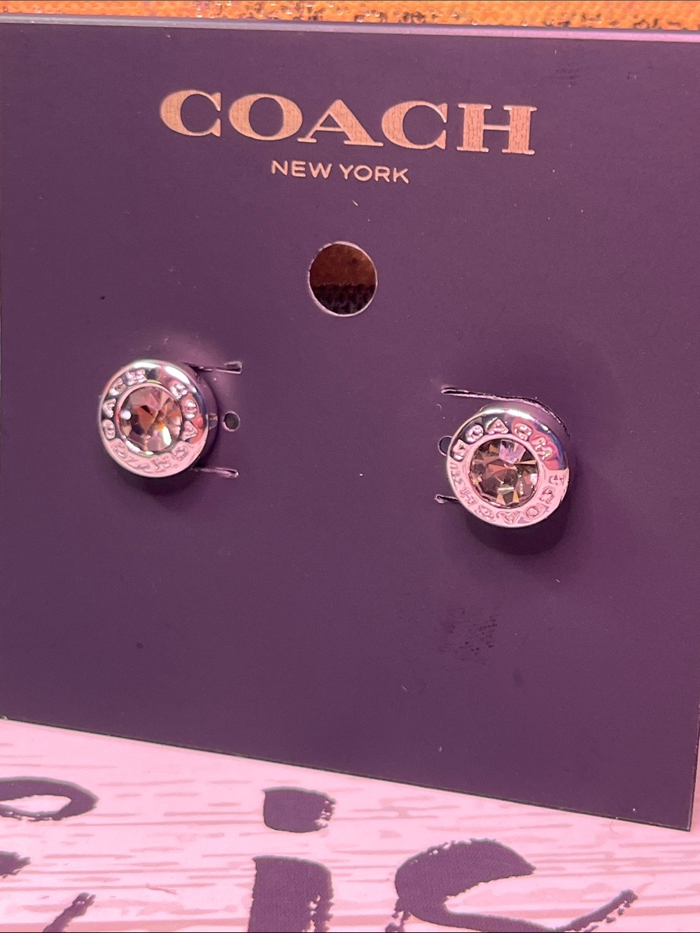 COACH Silver-Tone Crystal Round Stud Earrings